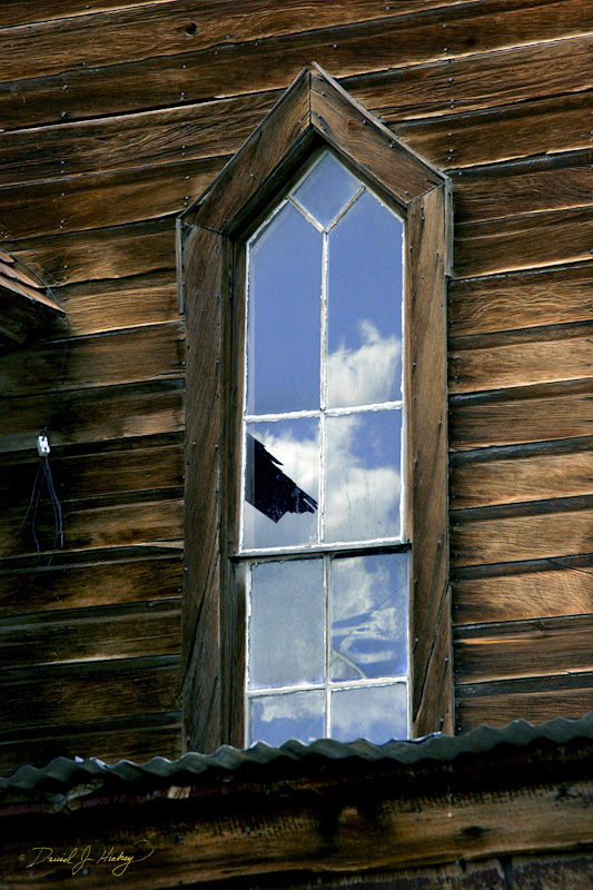 446 Reflection in Church Window at Bodie Ghost Town, Bodie, CA