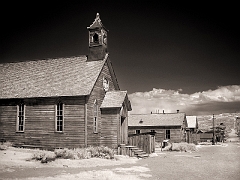 443 Bodie Ghost Town in Infrared, Bodie, CA -- Looking down Green Street, Methodist Church is at left.