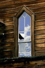 446 Reflection in Church Window at Bodie Ghost Town, Bodie, CA